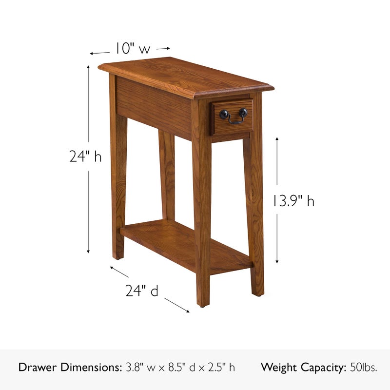 Leick Home Haven Ridge End Table, Solid Wood, 1 Storage Drawer, Bottom Display Shelf, Narrow, Easy-Assembly, Medium Oak, 24.0 in. L x 10.0 in. W x 24.0 in. H, 9017-MED - Image 3